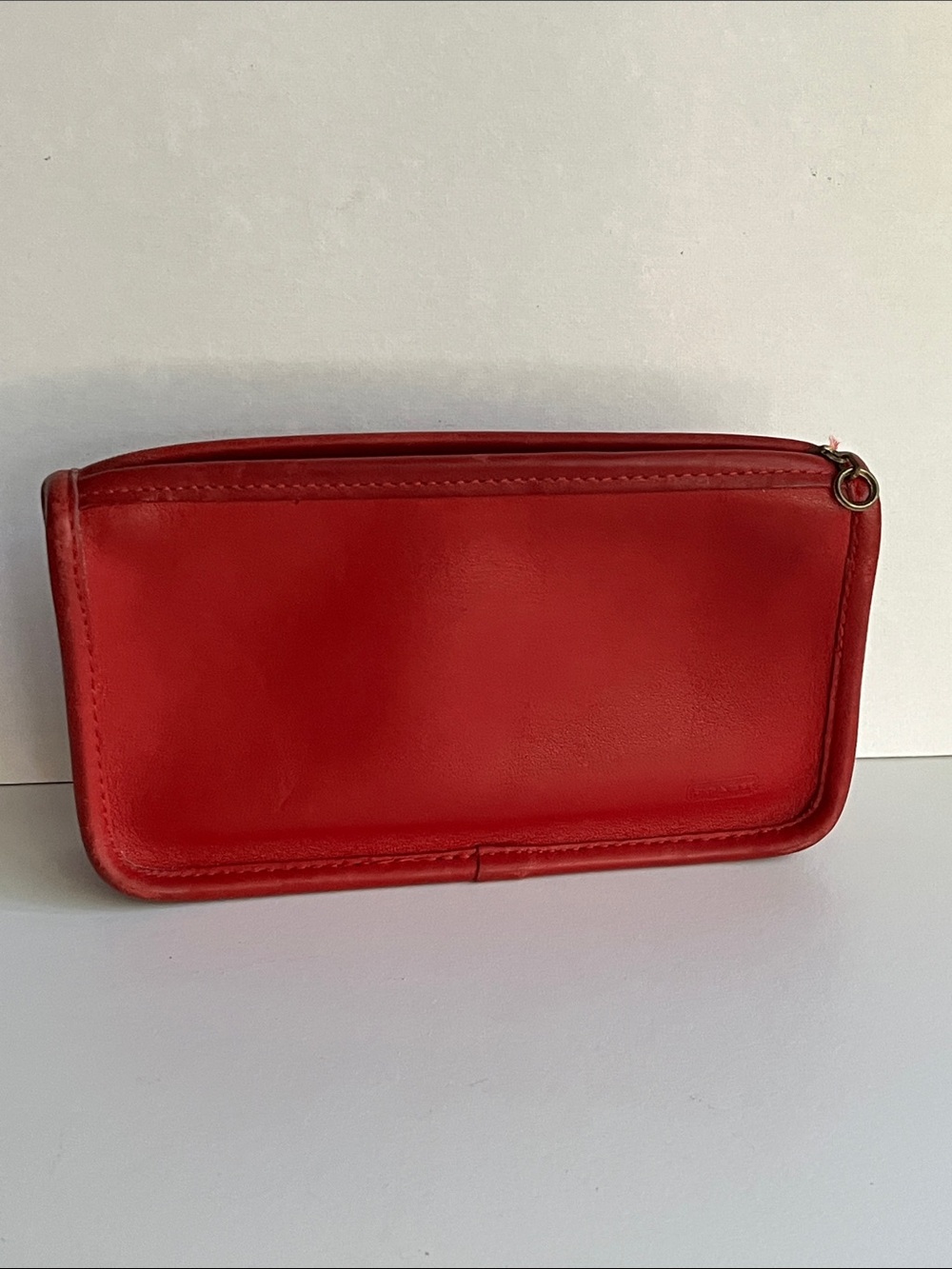 Vintage Coach Red Leather Mini Zipper Pouch Case Cosmetic Coin Purse